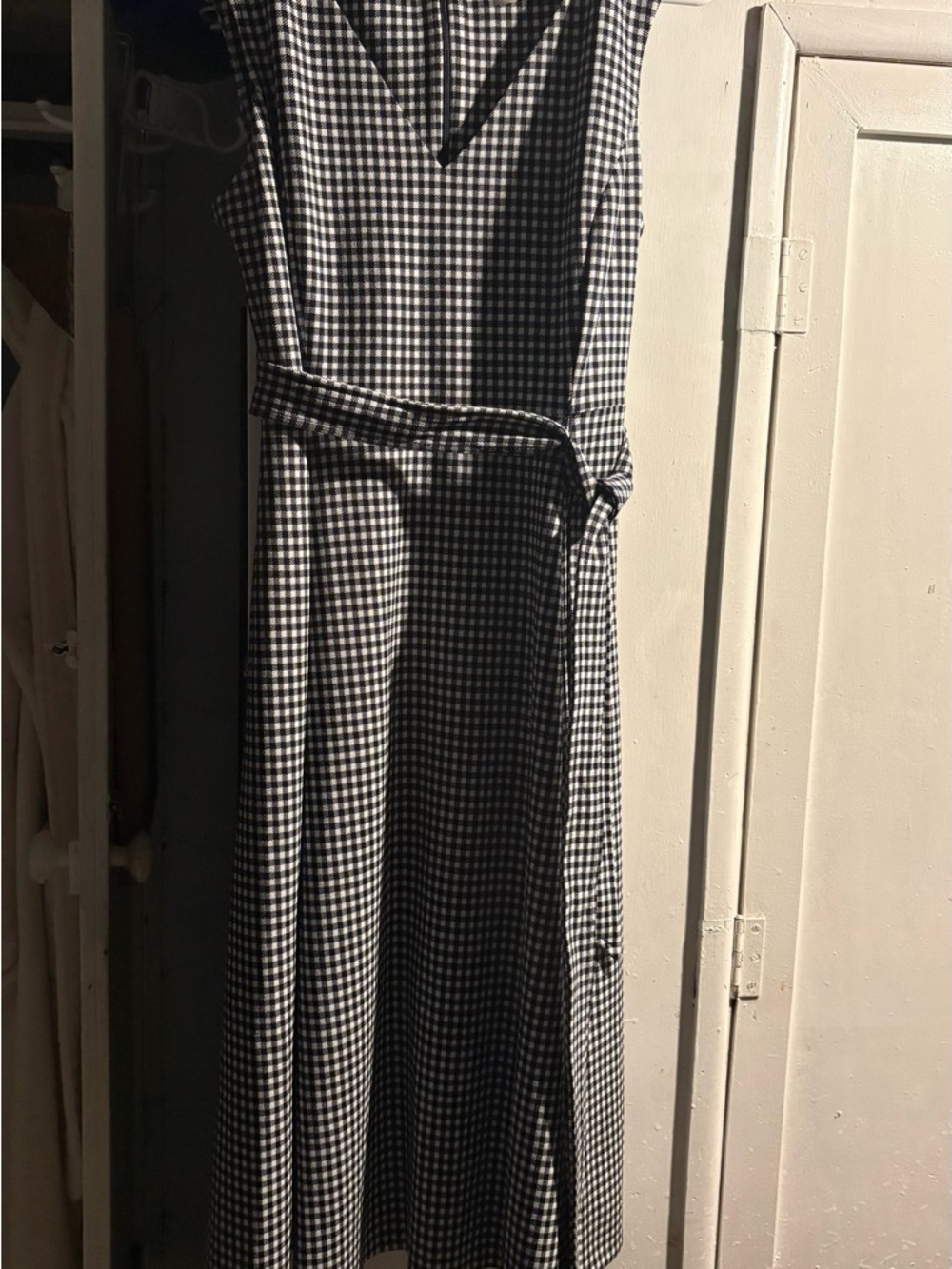 Calvin Klein Black & White Gingham Midi Dress with Belt